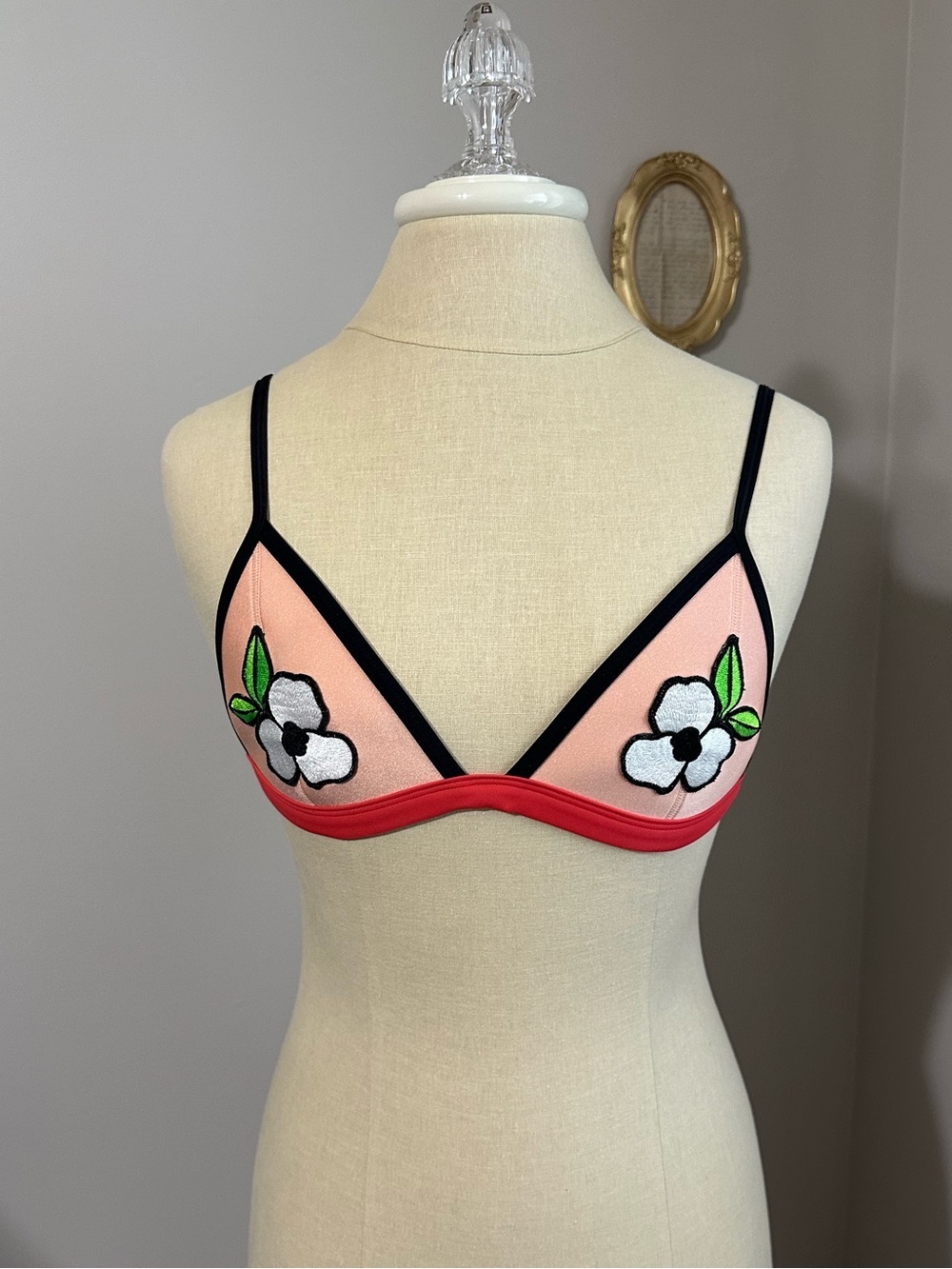 Triangl Floral Neoprene Embroidered Bikini Top